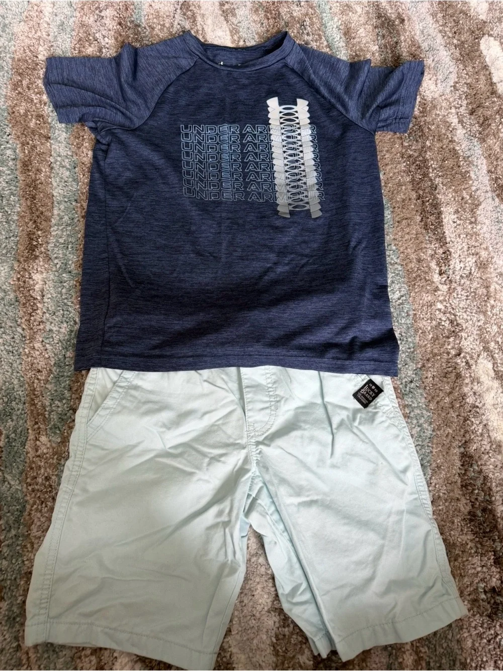 Under Armour boys Navy Graphic Shirt size M Lucky Brand Blue Shorts size S 8